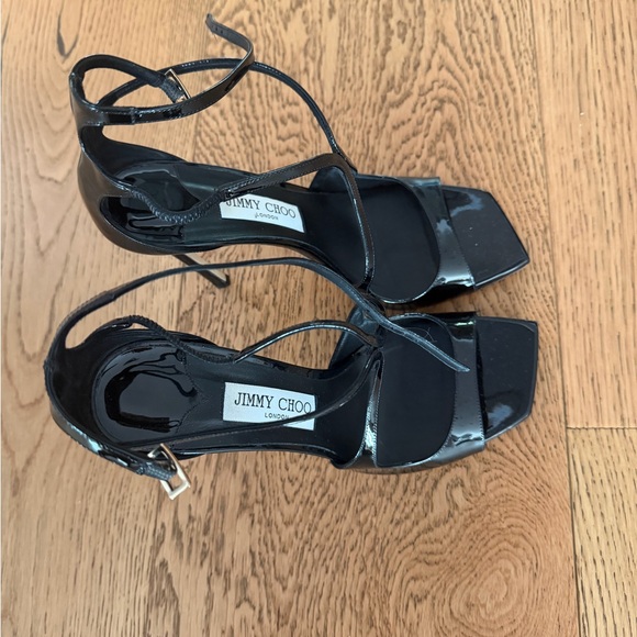 Jimmy Choo Glossy Black Strappy Heels - Picture 2 of 5
